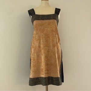 Vintage black & gold summer beach cover/mini dress w/ embroidery.